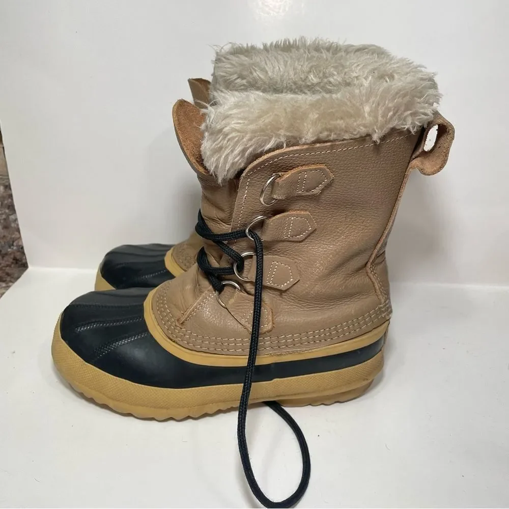Sorel Beige Leather Insulated Waterproof Winter Boots